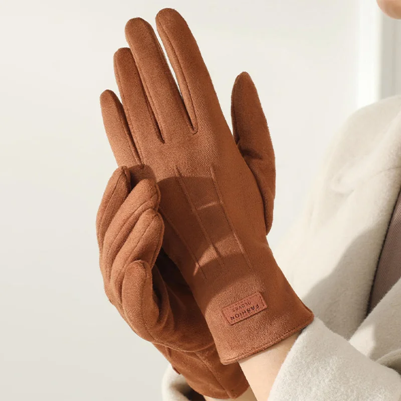 الخريف الشتاء رقيقة غير منتفخة الجلد المدبوغ شريط قفازات نسائية الدفء شاشة تعمل باللمس مرونة موضة أنيقة ركوب الدراجات في الهواء الطلق #3