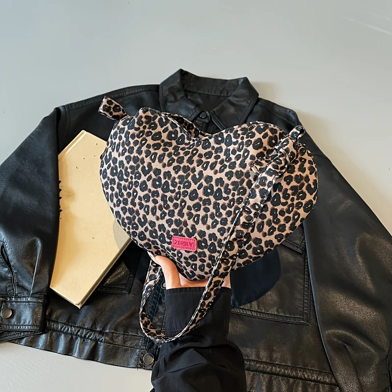Leopard print heart-shaped crossbody bag, a casual daily small backpack, 2026 new style fashion commuter bag - view 5