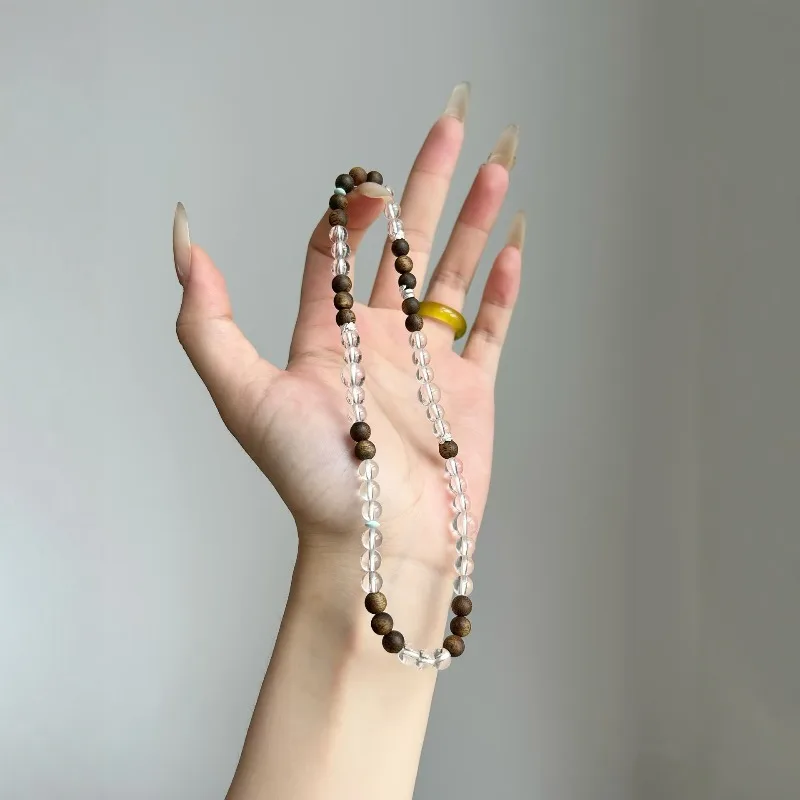 Natural White Crystal Agarwood Bracelet for Women New Chinese Style Double Layer Stackable Lucky Bead Jewelry Gifts