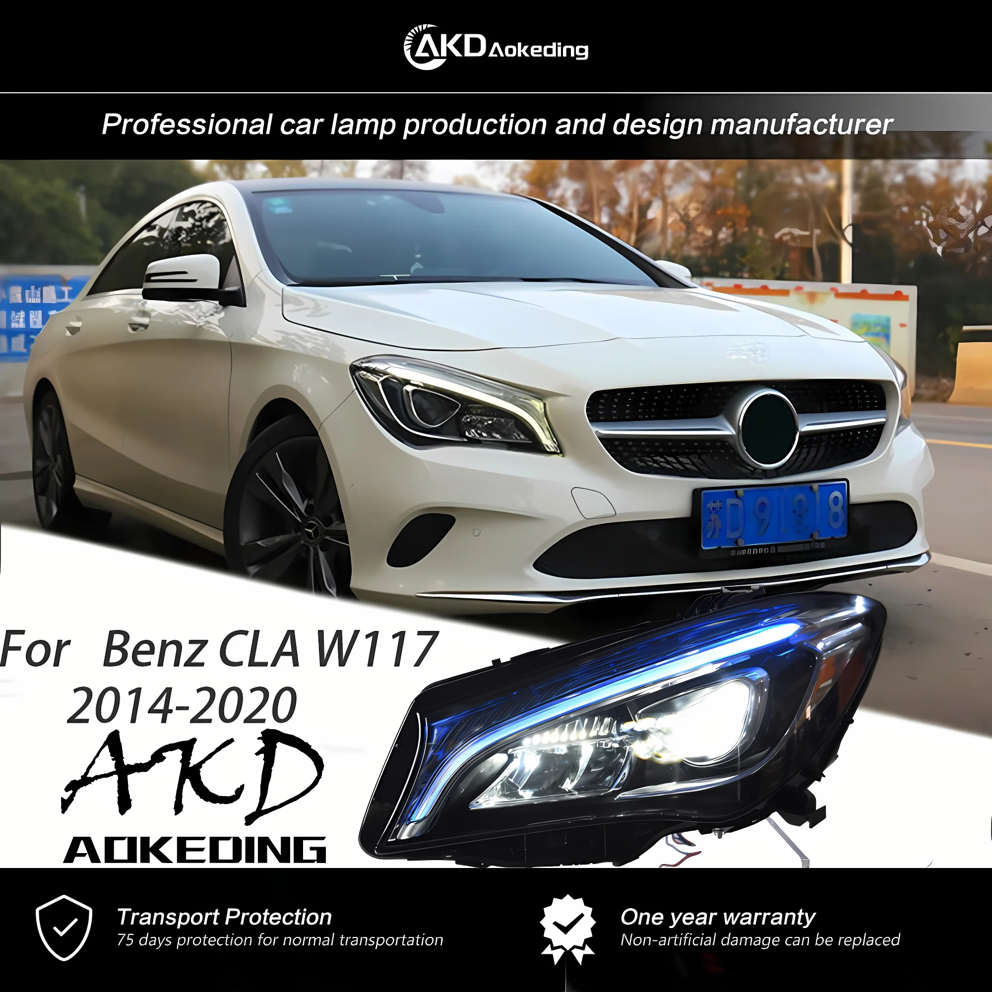 

AKD Head Lamp For Benz CLA W117 Headlights 2014-2020 DRL H7 LED Bi Xenon Bulb Assembly upgrade Dynamic Signal Accessories