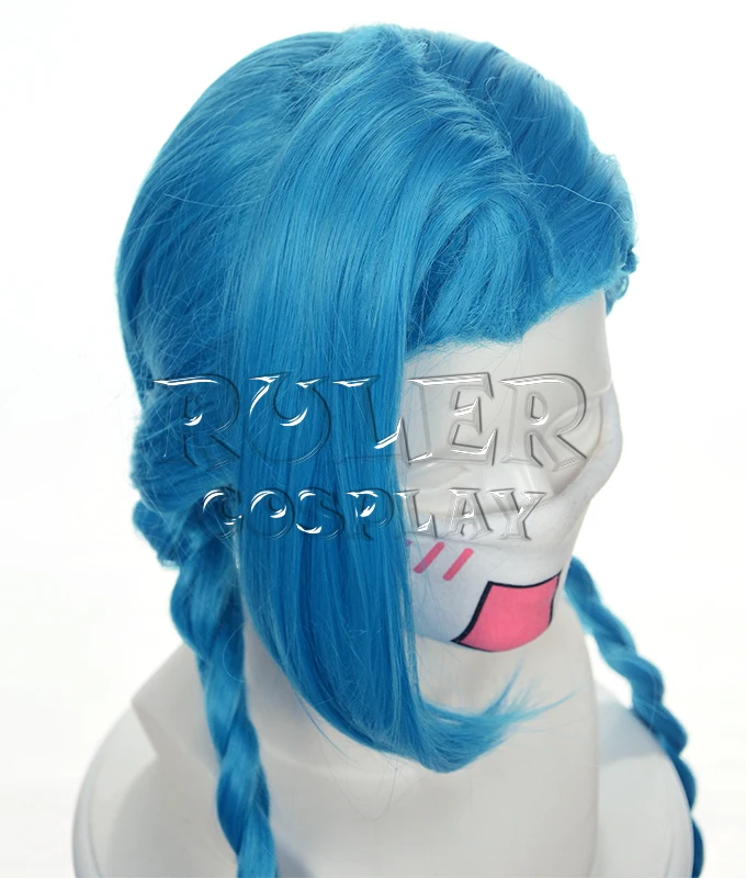 Lol lolita menina jinx cosplay peruca de cabelo 135cm para traje acessório sintético trança peruca