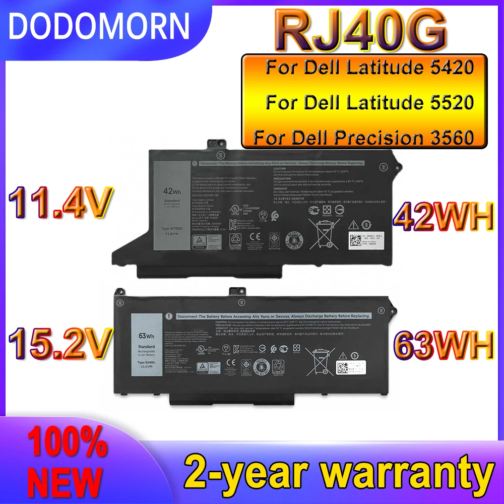 

DODOMORN New RJ40G Battery For Dell Latitude 14 5420 Latitude 15 5520 Precision 15 3560 Mobile Workstation P137G P104F P137G001