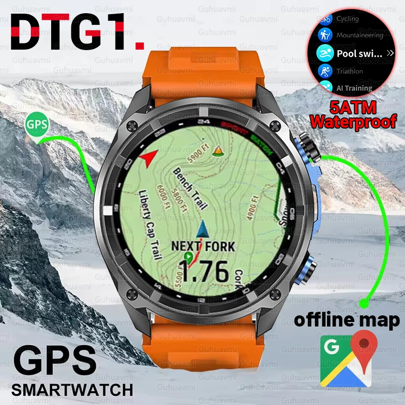 Orologio intelligente militare DTG1 GPS Track Bussola Altimetro Chiamata Bluetooth Batteria 860mAh DTG1 Nuoto Uomo Sport all'aria aperta SmartWatch
