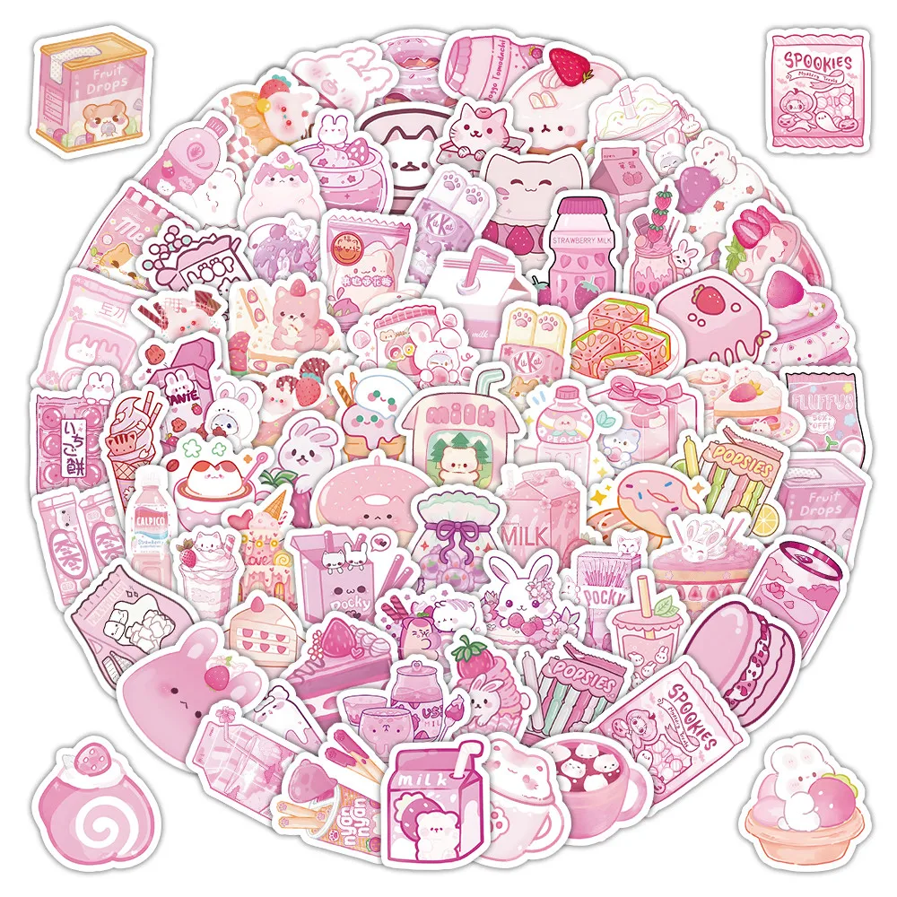 

103Pcs Pink Snacks Stickers Cute Food Theme Decorative Decals Sticker Story Store