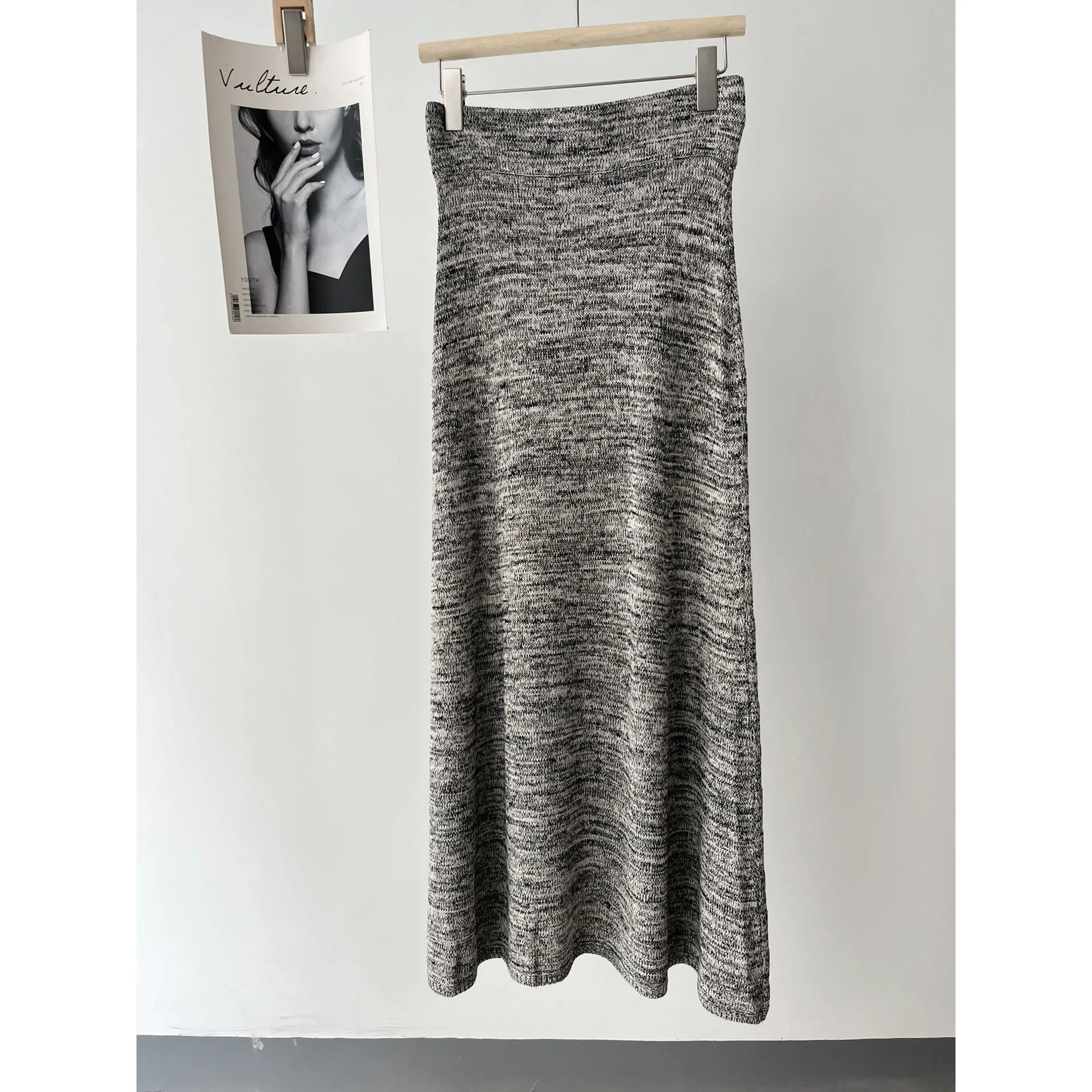 Women's clothing gray temperament elegant medium and long horn medium and long knitted skirt