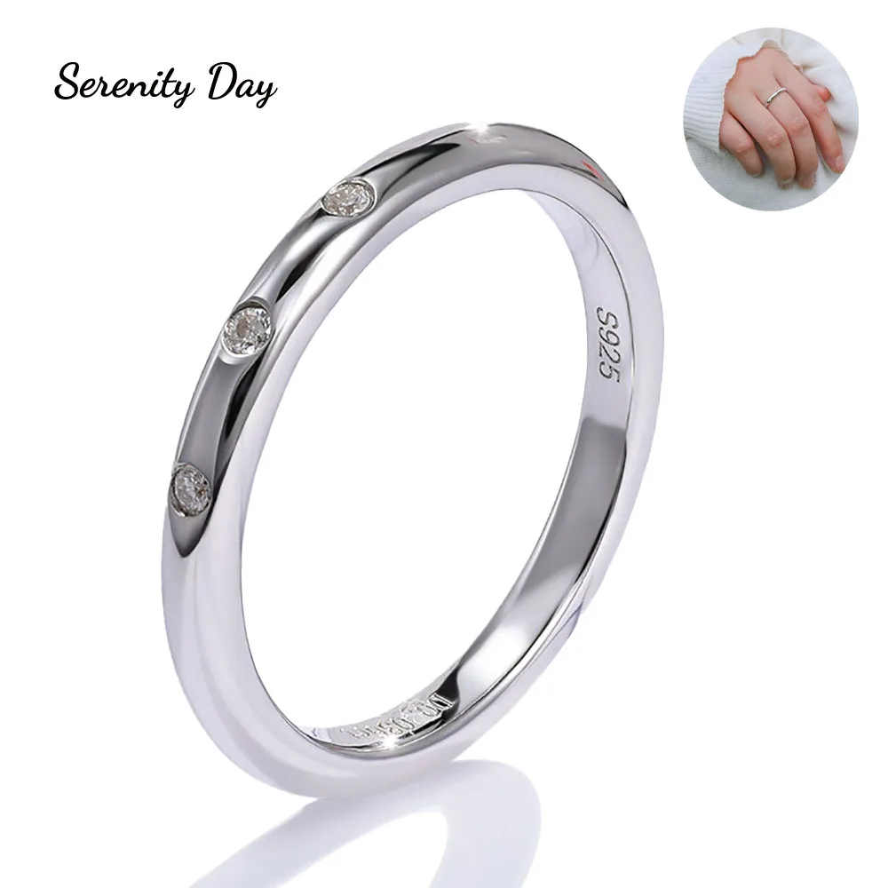 Serenty Day Real D Color 1.4mm*3P Full Moissanite Ring For Women Wedding Gift S925 Sterling Silver Plate Pt950 Band Fine Jewelry