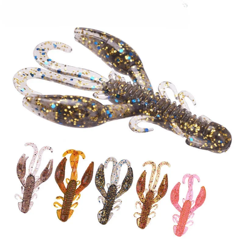 

5PCS/Lot Jig Wobbler Silicone Worm Soft Bait 5cm Crayfish Fishing Lure Shrimp Smell Swivel Twintails Sea Bass for Carp
