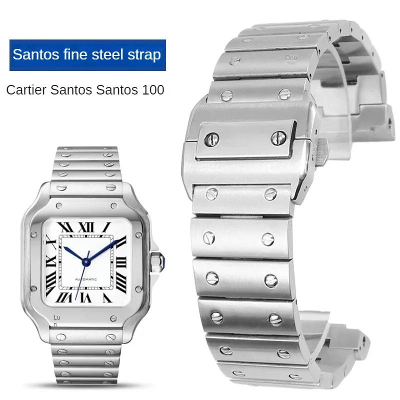 Stainless Steel Original Style Watch Strap Substitute Sandos Santos 100 Series Flat Interface Refined Seel Watchband 23mm