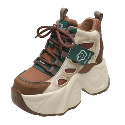 Spring Women Platform Trainers Comfy Shoes Chunky Sneaker Summer Women Wedge Shoes Breathable 10CM Height Increased Sneaker