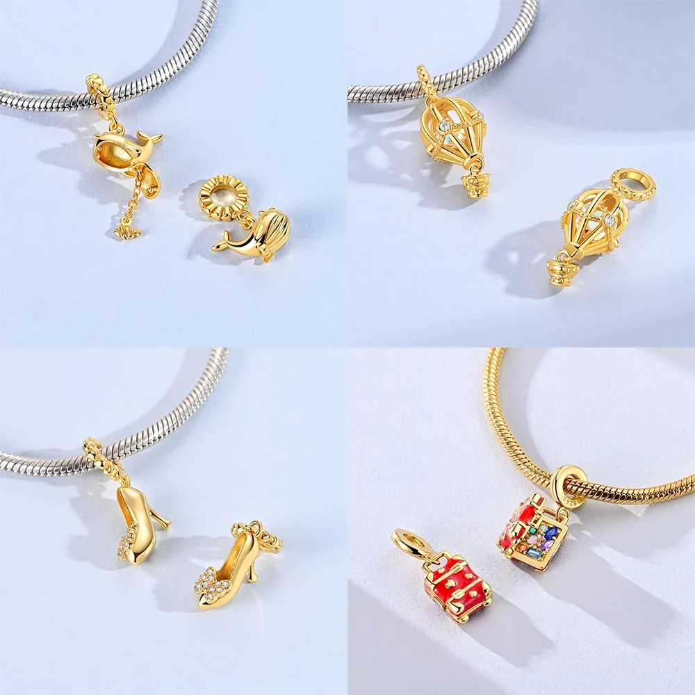 925 Sterling Silver Gold Plated Sun Charms Beads Fit Original Bracelets Bag Keychain Charms Beads Pendant Diy Women Jewelry Gift view 5