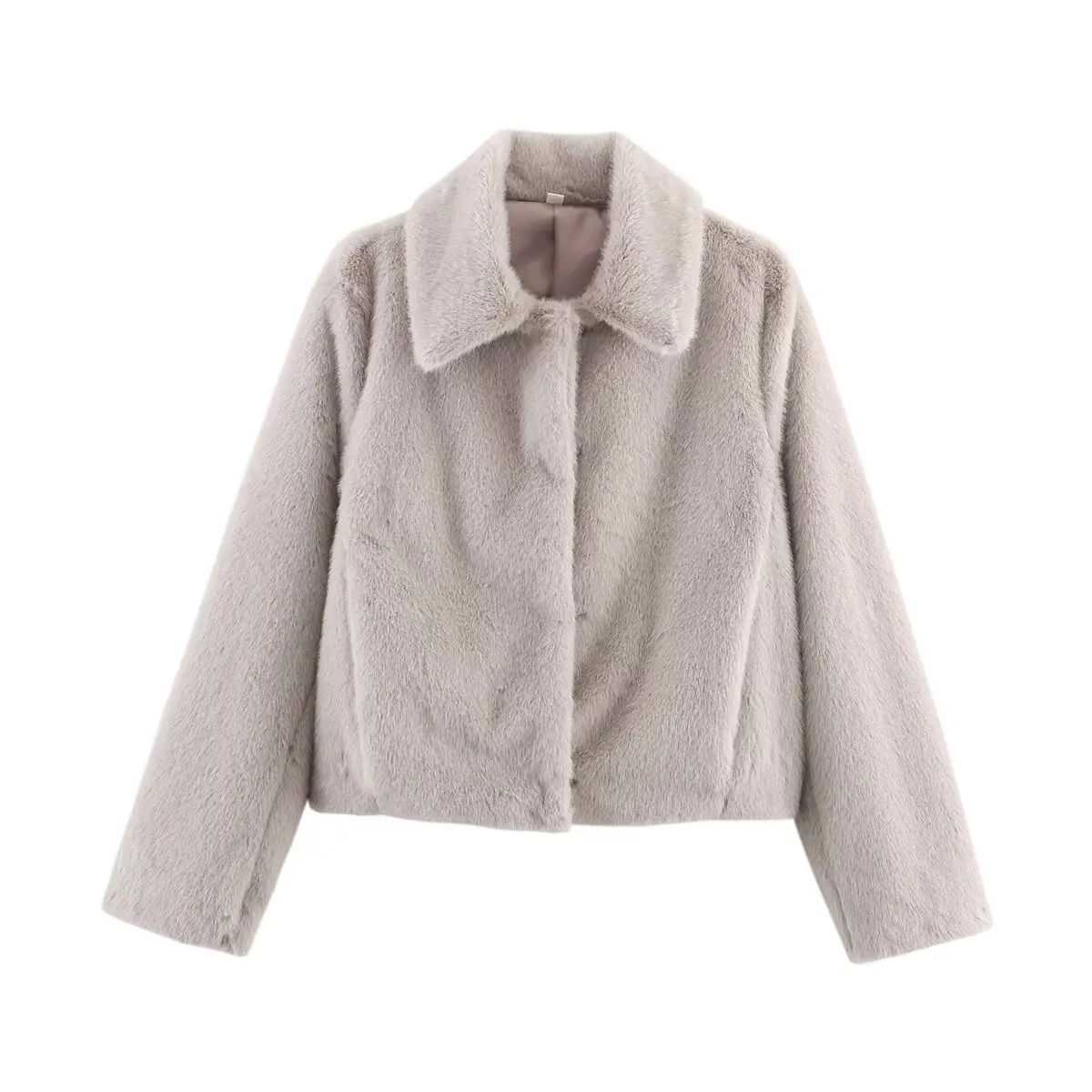 Loose lapel button embellished brown long sleeved jacket for women's autumn and winter collection