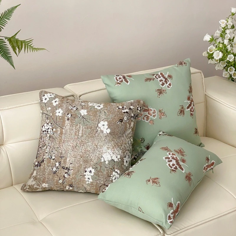 Throw Cushion Cover Sequin Embroidered Flower Geometric Sofa Bay Window Bedroom Sofa Living Room Comfortable Pillow Case Cover