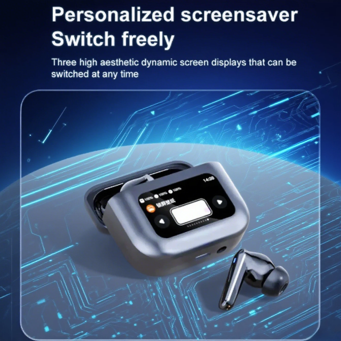 TWS Q30 Color Screen Bluetooth 5.4 Wireless Headphones ENC+ANC Noise Cancelling 6 Long Endurance Headsets For Phone PC