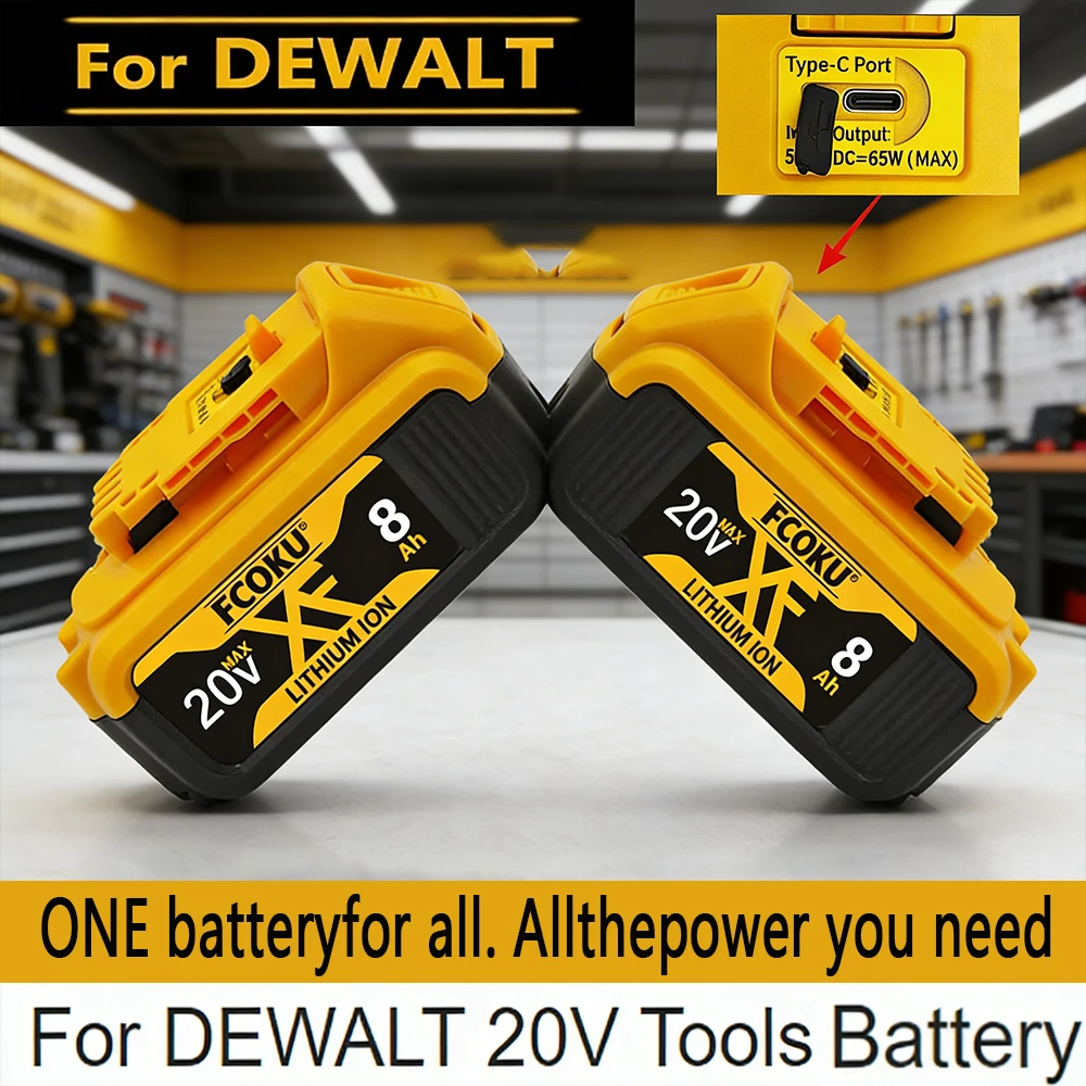 

Big Capacity, Best Value! NEW 8.0Ah 20V Rechargeable Battery for DEWALT + Type-C – Works with DCB184 DCB181 DCB182 DCB200