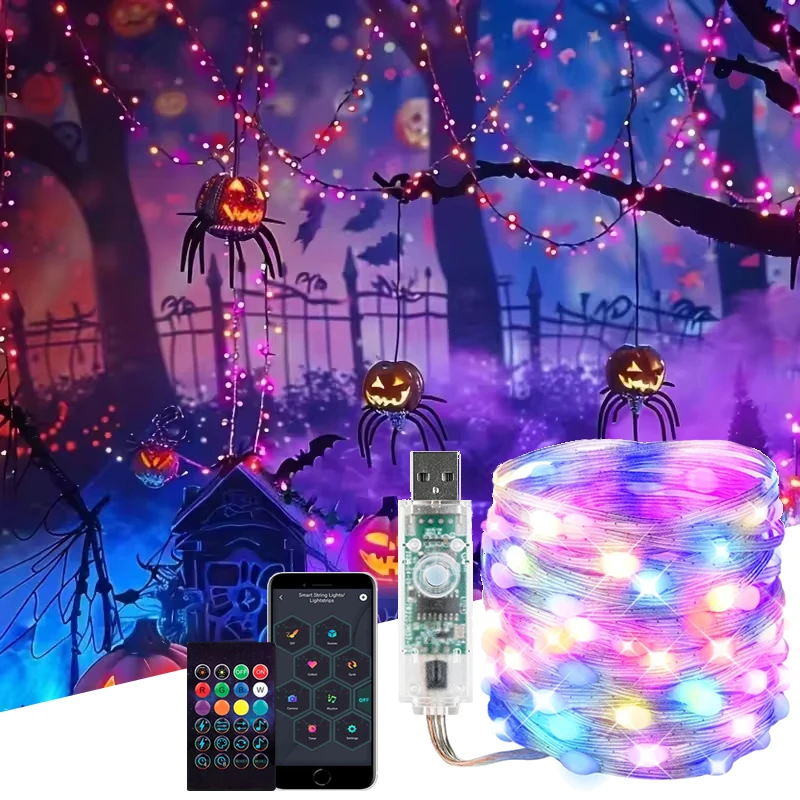2M-30M Outdoor LED String Fairy Lights RGB String Light App Remote Control Music Sync for Christmas Party Garden Halloween Decor