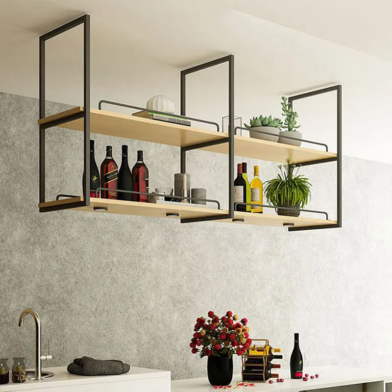 Wrought iron bar counter hanger rack restaurant wine upside down storage rack hanging cabinet flower rack wall storage decoratio