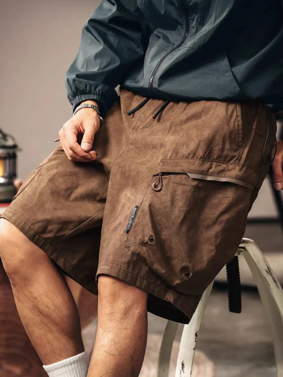 High End Mountain Style Vintage Lightweight Cargo Shorts Men's Summer Ice Silk Mid Length Casual 5 Point Pants