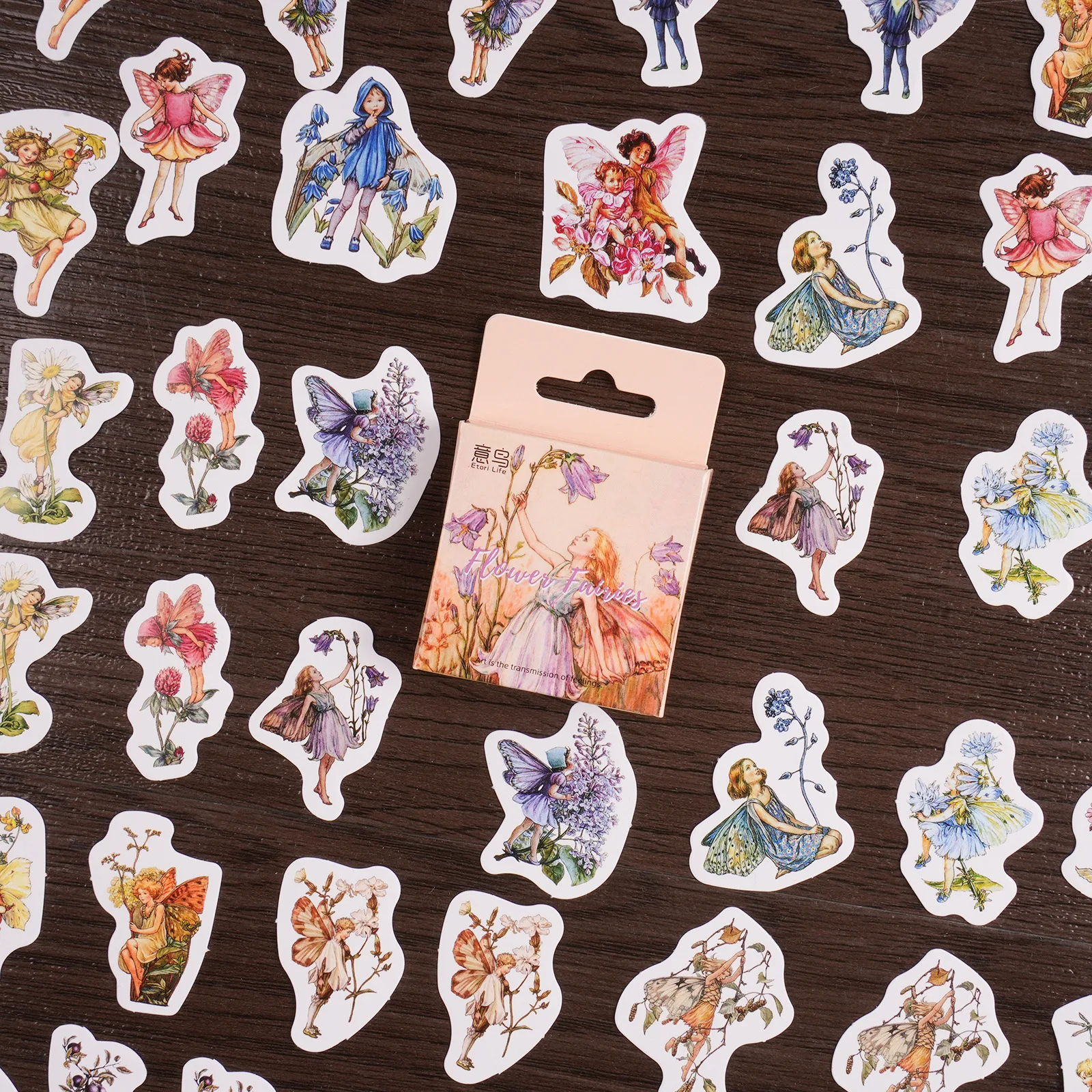 46Pcs Vintage Flower Fairy Mini Boxed Stickers Diy Scrapbooking Collage Supplies Decor Stationery Sealing Aesthetics Stickers