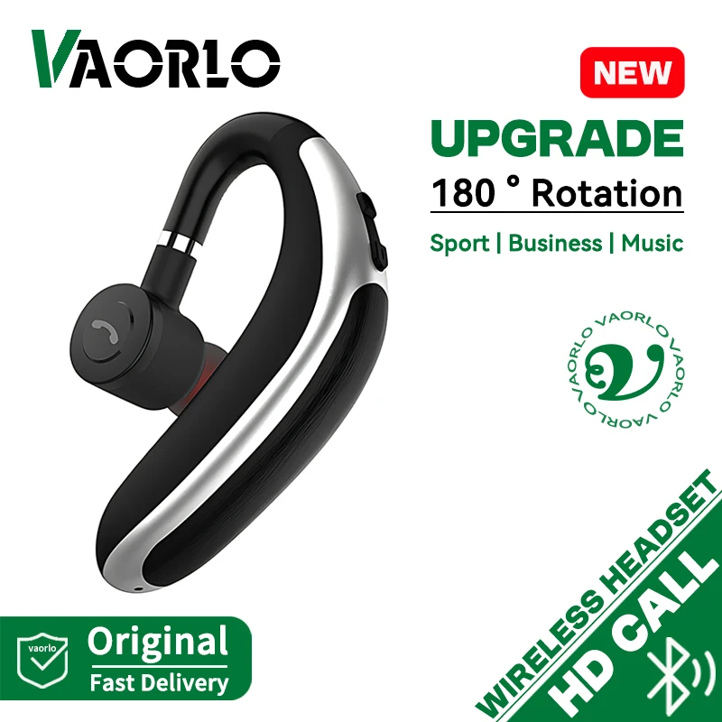 VAORLO Wireless Bluetooth Headset With HD MIC Earphone 180° Rotatio Left/Right Ear Universal For Business Sport Music Driver Car
