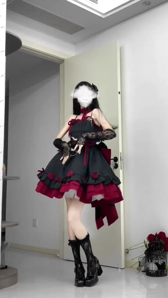 Japanese Black Red Gothic Style Lolita Princess Dresses Sleeveless 3D Flower Back Big Bow Sweet JSK Ball Gown Sling Dress Women