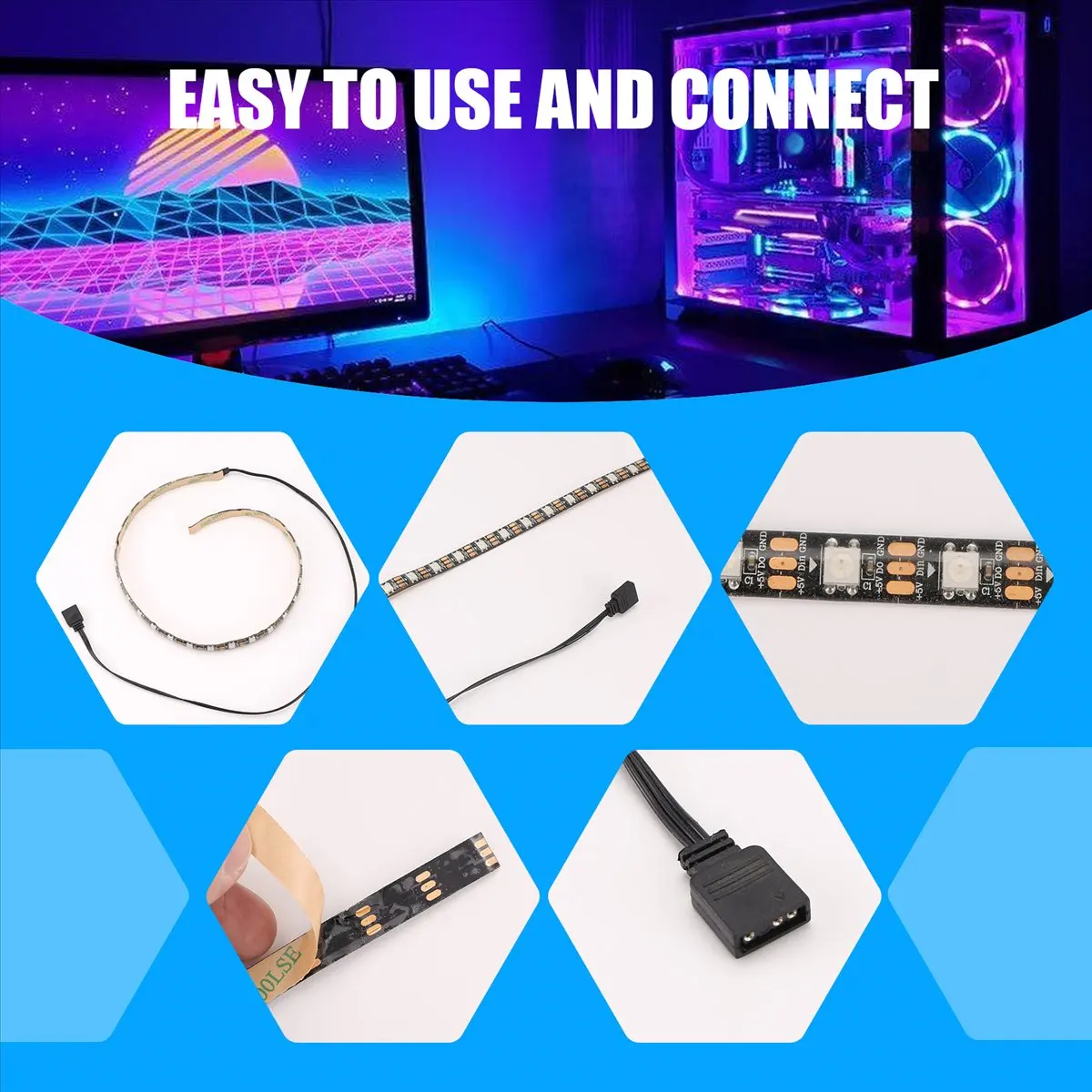 (A32M) RGB Light Strip for PC Case Addressable LED Light Strip for Motherboard 5V 3-Pin Header Gaming Case Computer (0.5m)