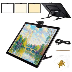 KOBAIBAN Wireless Rechargeable A3 LED Light Pad and Built-in Foldable Stand, 3 Color Tone, 6 Levels of Brightness
