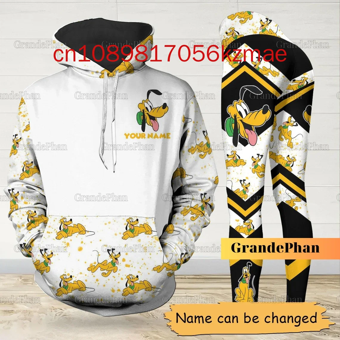 2024 New Free Custom Disney Pluto Hoodie Leggings Suit Women\'s Diseny Hoodie Yoga Pants Sweatpants Fashion Tracksuit Sets