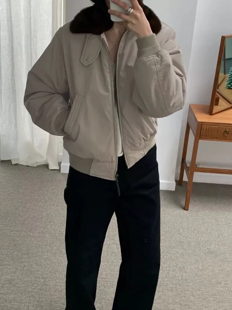 Abrigo Jaet de algodón para mujer con cuello de piel estilo coreano corte holgado invierno cálido cierre de cremallera Color largo Sve