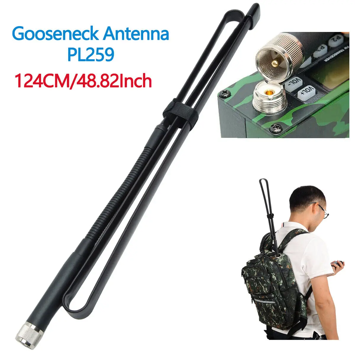 NEW 124cm/48.82inch PL259 VHF/UHF 144/430MHz Gooseneck Foldable CS Tactical Antenna for Anytone TYT QYT Car Mobile Radio