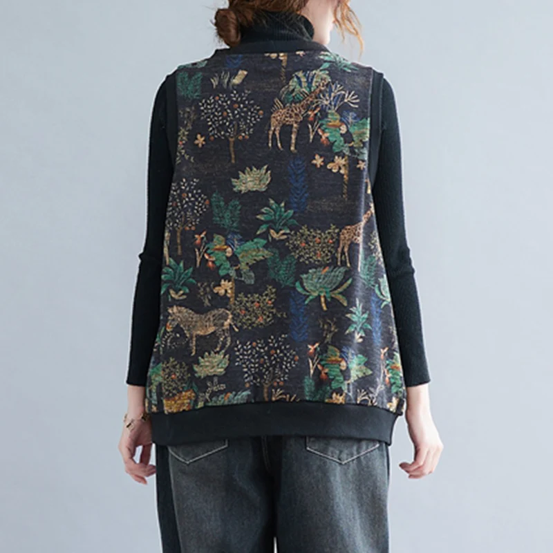 الرجعية طباعة Fce اصطف سترة دافئة ملابس خارجية حجم كبير المرأة المفتوحة سترة سترة صغيرة الخريف الشتاء الملابس سترة علوية