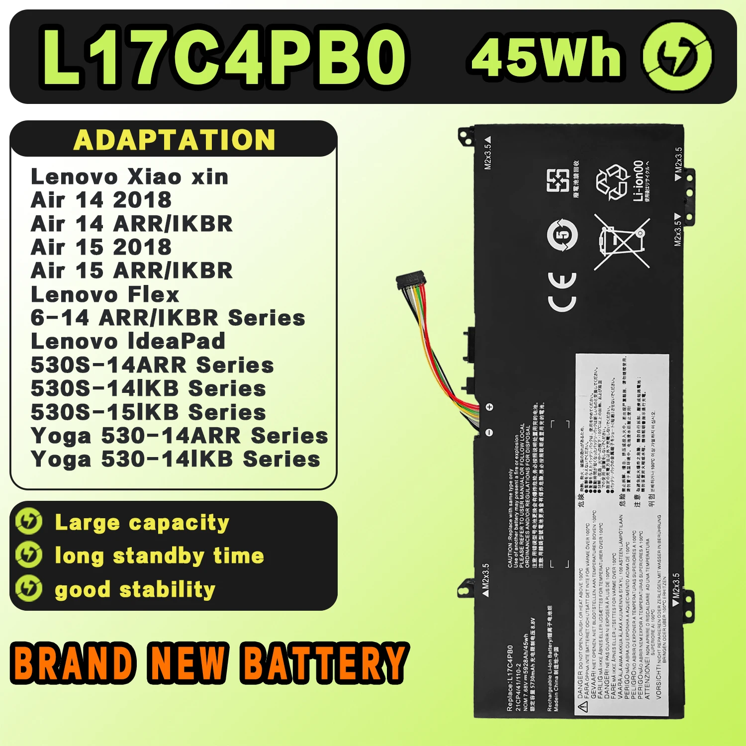 

Аккумулятор для ноутбуков Lenovo L17C4PB0 Xiaoxin Air 14ARR 14IKBR 15ARR 15IKBR Ideapad 530s-14IKB 530s-15IKB, 7.68В 45Втч 5.928Ач