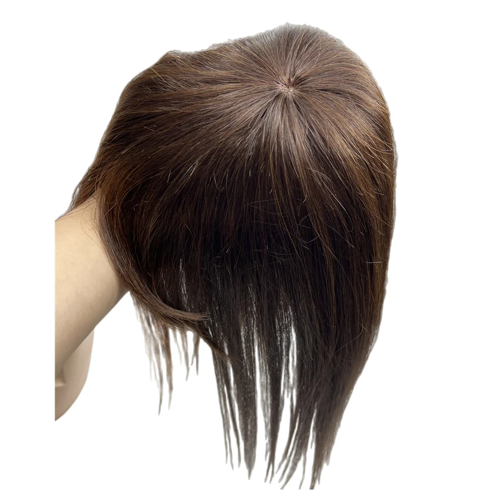 Adornos gruesos de cabello humano para mujer con flequillo de muñeca largo 45cm 60g cubierta de postizo Natural pesado cabello gris