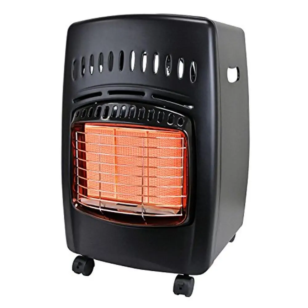 18K BTU Portable Gas Cabinet Heater Black Piezo Ignition 600 sq.ft Coverage Carry Handles 3 Plaque System Safety Grill ODS