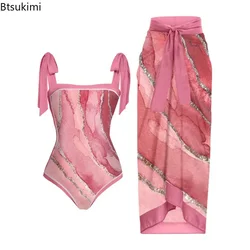 Maillot de bain une pièce avec jupe imprimée pour femme, robe de plage rétro, vêtements de surf, vêtements de vacances, vêtements de plage, été, nouveau, 2024