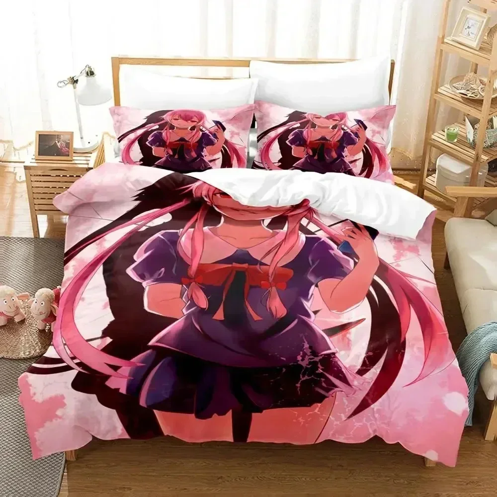 

Anime Future Diary Yuno Gasai Bedding Set Duvet Cover Sheet Printed Bed Set Pillowcase Full Queen King Size Comforter Bedroom