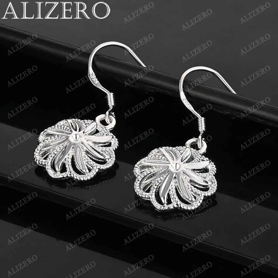 

Hot 925 Sterling Silver Round Flower Drop Earrings For Women Wedding Engagement Party Jewelry Lady Fashion Accessories