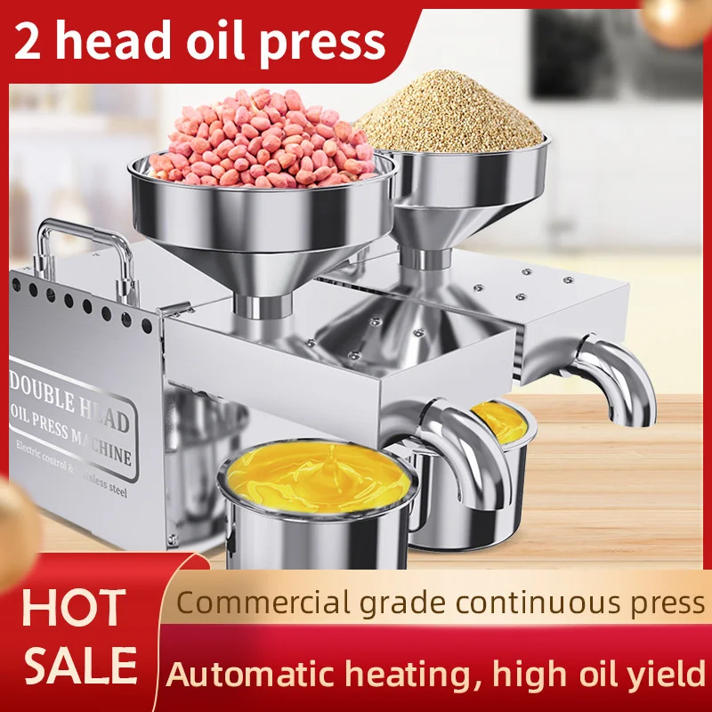 B02 Double Headed Oil Press Machine Electric Automatic Peanut Nut Seed Oil Extractor Stainless Steel Oil Presser Expeller