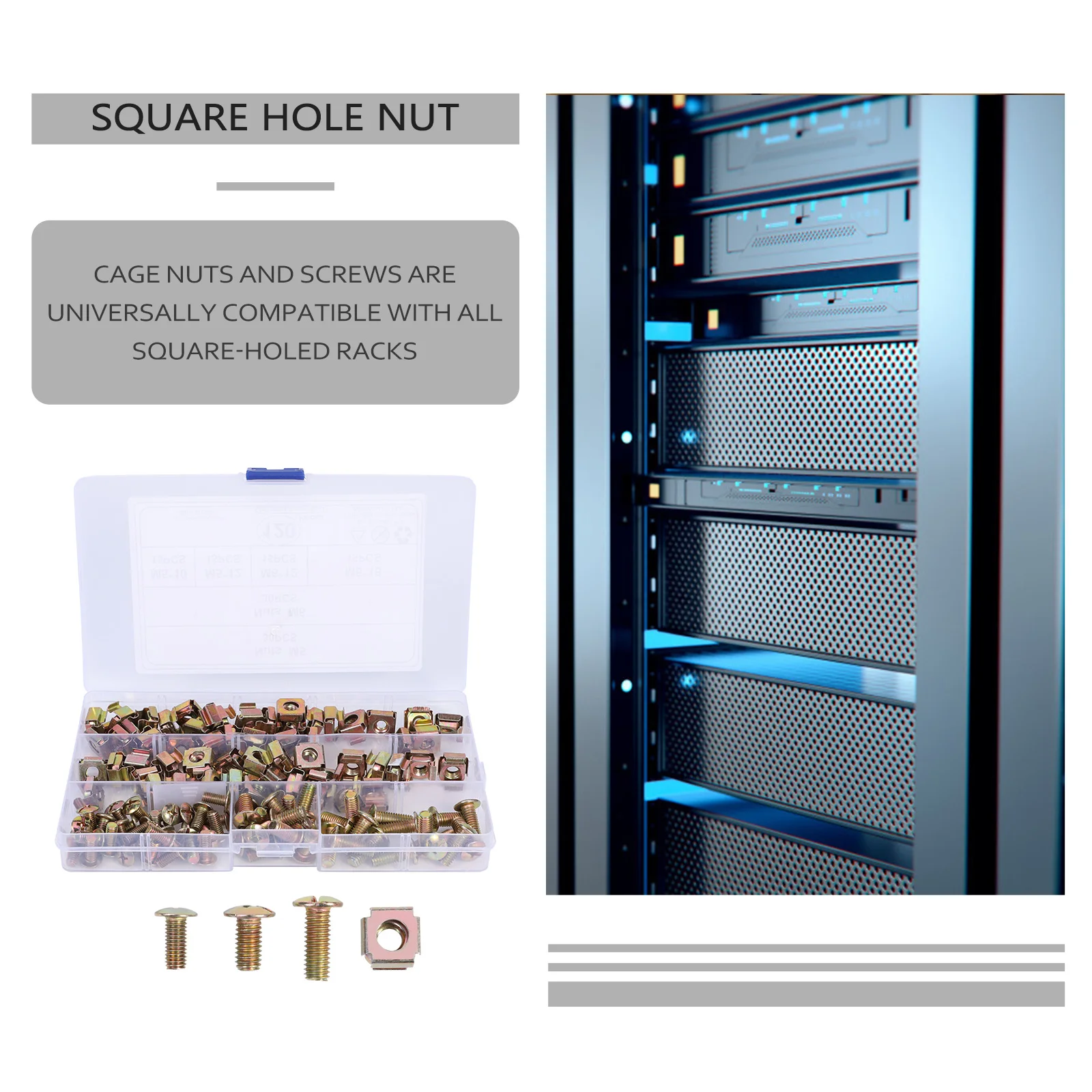 

120pcs Cage Floating Nut Kit Square Hole Screw Lock Insert Carbon Steel Corrosion Resistant Metric M5 Rack Server Mounting