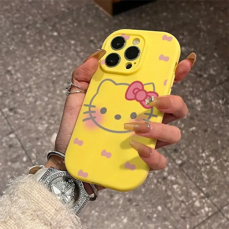 Kawaii Hello Kitty Silicone Case for IPhone 16 15 14 13 12 11 XS/XR 7/8 Pro Max Sanrio Anime Fashion Creative Protective Cover