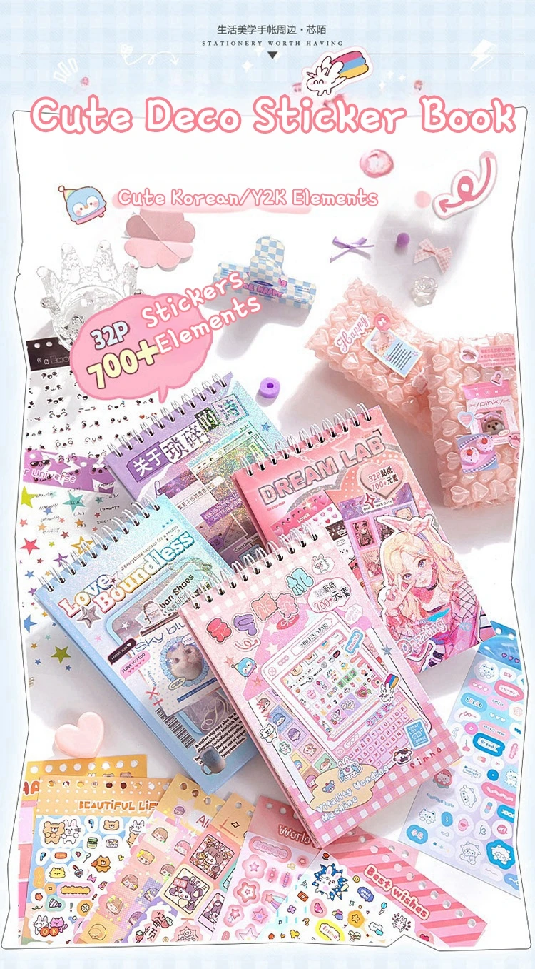 32-Page Element Sticker Book- Ultimate Korean Cute Sticker Collection for KPOP Toploader Deco, Planner Decor, Journaling & More