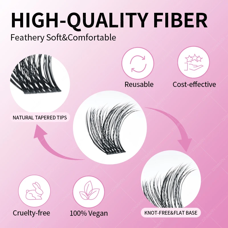 DAMMAN 6D DIY Eyelash Extension 8-16mm Mix Individual Lash Clusters Natural Segment Lashes False Eyelashes Makeup Tools