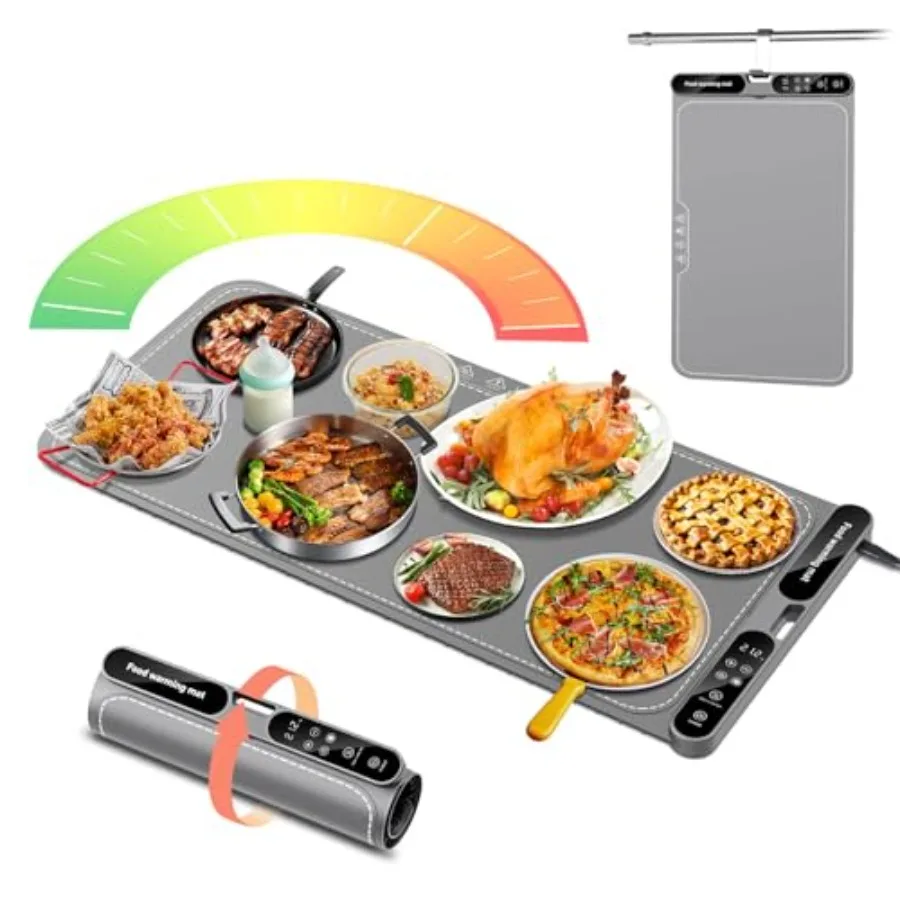 

Warming Mat for Food Extra Large Electric Warming Tray 15"x31.5" Silicone Heating Mat with 7 Level Adjustable Temp and 8 Hours