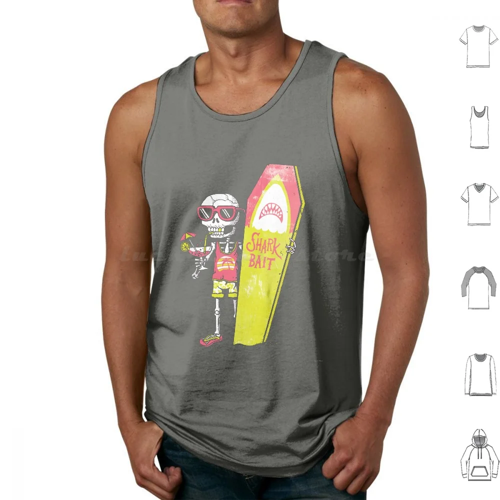 Permanent Vacation Tank Tops Vest Sleeveless Skull Skeleton Death Grim Reaper Surf Summer Drink Holiday Vacation Tropical