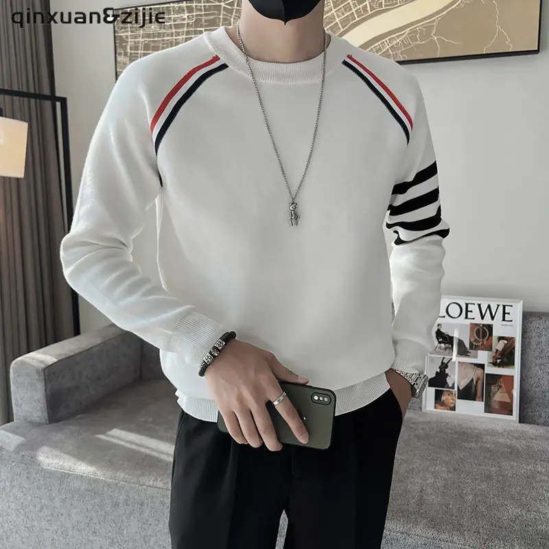 Men Women Knitted Sweater Korean Autumn O-neck Long Sleeve With Striped Warm Pullover Male Streetwear Mens Clothes