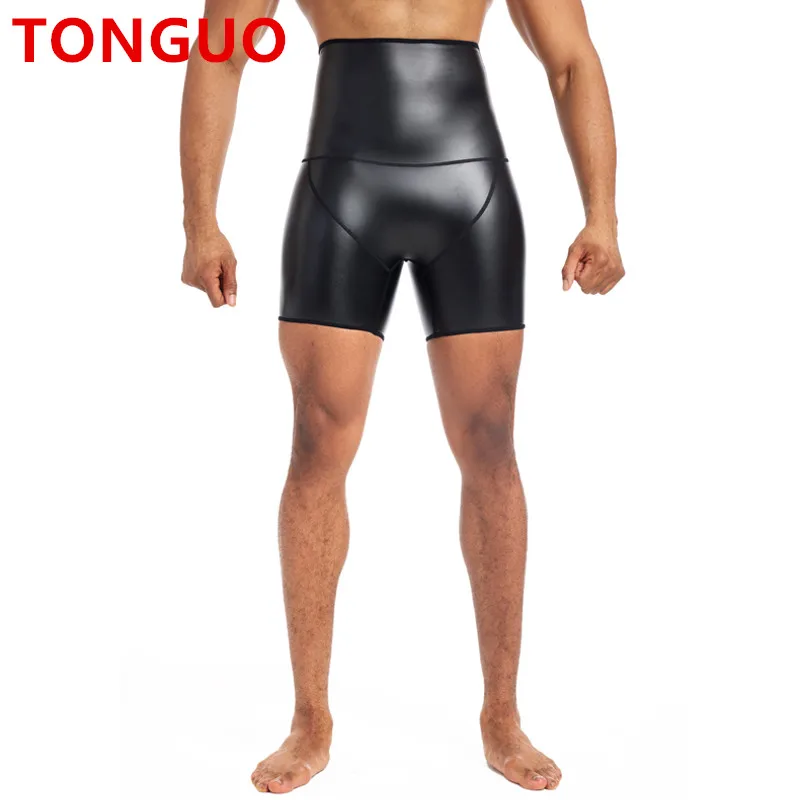 TONGGUO Sports Shorts Men Comfortable High Waist Clothing Male Leather Pants Men's Faux Leather Shorts Elastic Pants Sexy Shorts