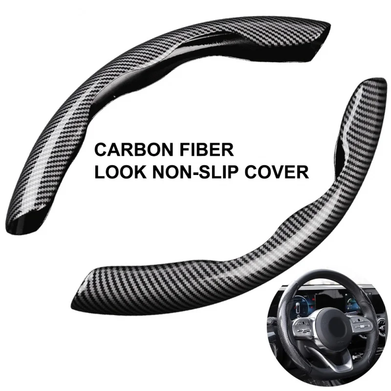 2 Halves Car Steering Wheel Cover 38cm 15inch Carbon Fiber Silicone Steering Wheel Booster Cover Auto Anti-skid Accessories