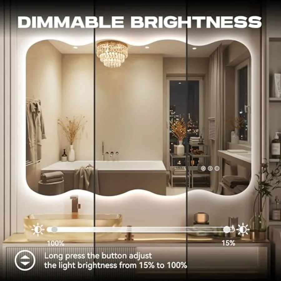 Wavy Full Length Mirror with Lights - 28"×20" LED Wavy Floor Mirror Frameless Dimmable Standing or Vertical/Horizontal Wall-Mou view 6