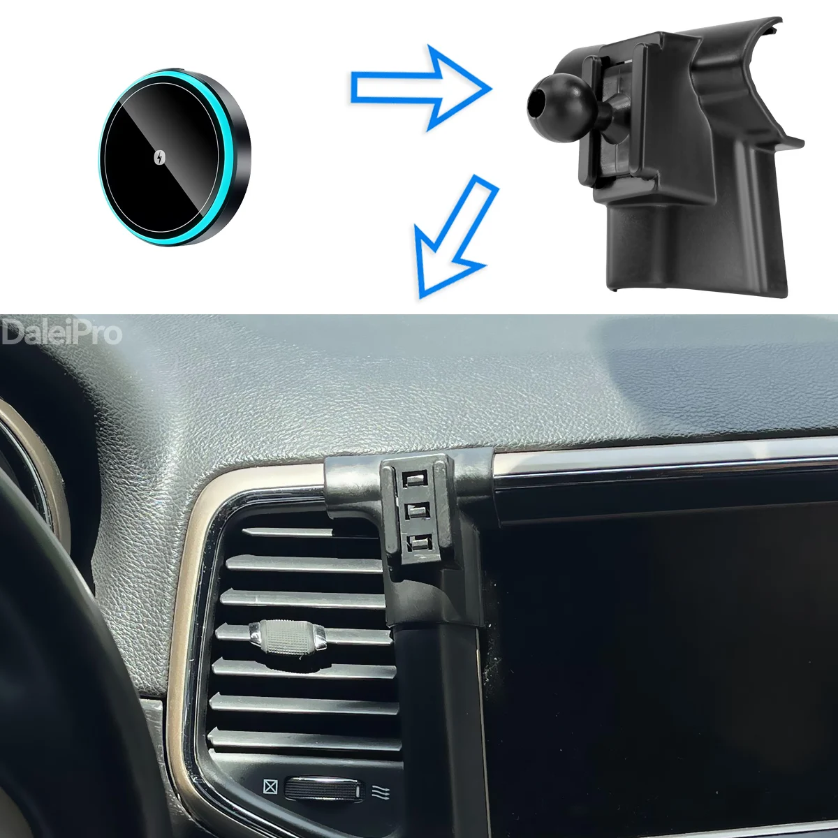 Für Jeep Grand Cherokee WK2 2014-2021 Auto-Handyhalterung mit Kabelloser Ladestation und Automatischer Klemmung Starker Magnetischer Halter – Detail 2