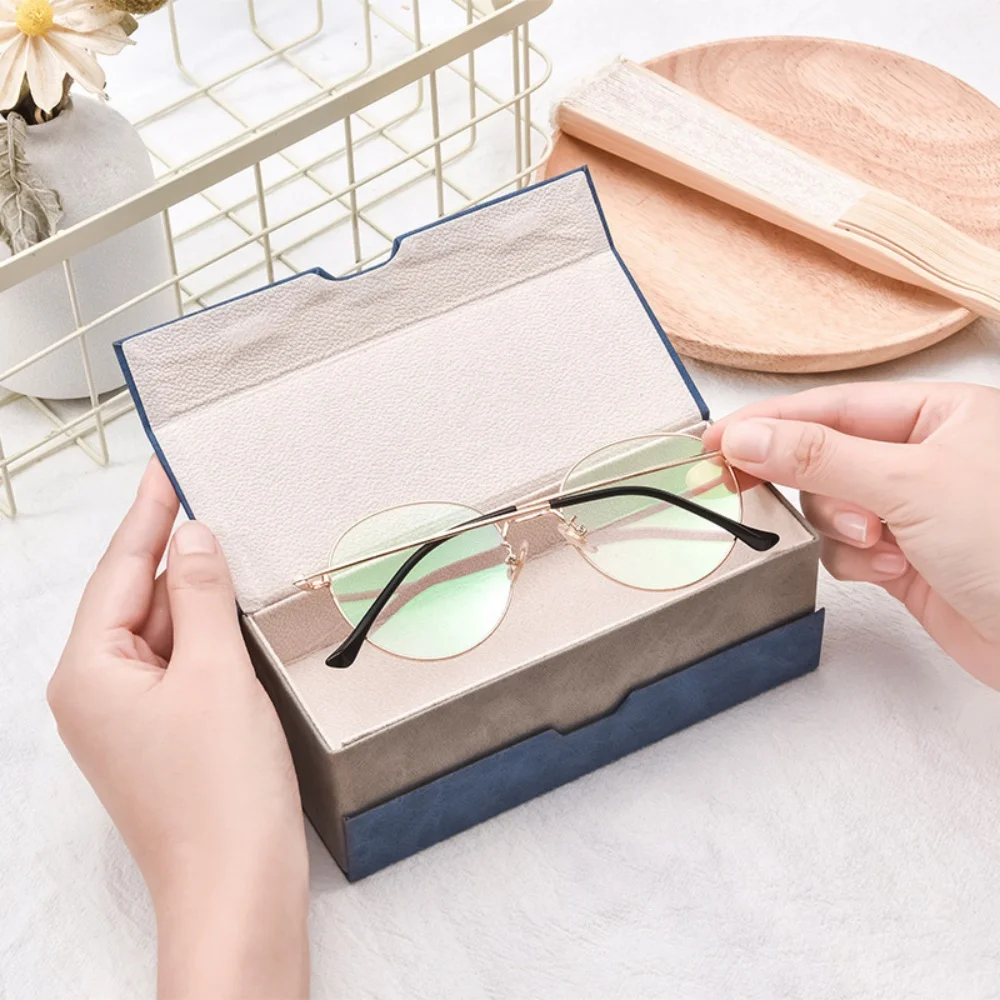 Pu Leather Sunglasses Storage Box Dual Compartment Double Layer Glasses Box Large Capacity Eyewear Case Portable For Travel Bags