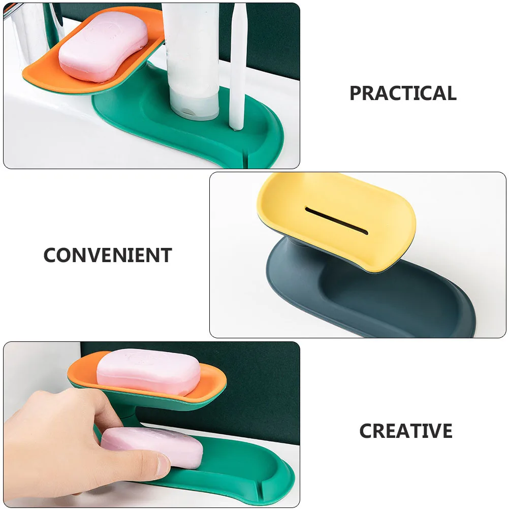 

2 Pcs Rotatable Holder Hollow Drainage Design Space Saving Bathroom Kitchen Storage Rack for Soap Container PP Material Non